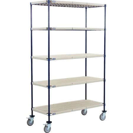 Global Industrial Nexel 5 Shelf Truck, Nexelite, 60"W x 24"D x 69"H, Polyurethane Swivel Casters, 2 Brake B3157250