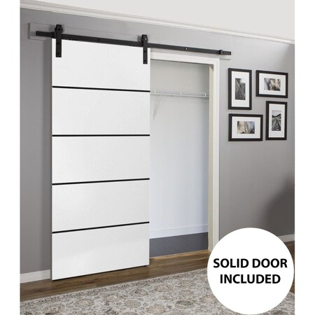 Sartodoors Sturdy Barn Door with Hardware, Planum 0015 White Silk and Aluminum Strips, 6.6FT Rail Hangers Heav PLANUM0015BD-B-WS-18