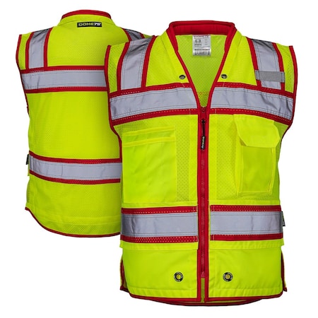 Dome75 Hi-Vis Heavy Duty Safety Vest XS Class ANSI/ISEA 107-2020 Class 2 , Reinforced Front Zipper 1 OV6124