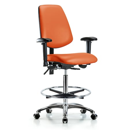 Blue Ridge Ergonomics High Bench Chair Adjustable Arms, 26" to 35-1/2" Height, Vinyl, Orange Kist BR-VHBCH-MB-CR-T0-A1-CF-CC-8613