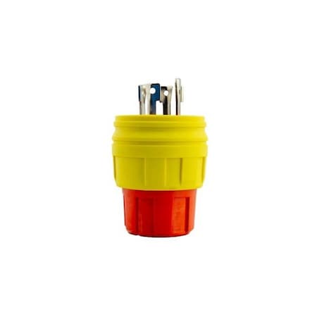Ericson Watertight Locking Plug, L6-30P, 30 A, 250V AC, Single Phase, 2 Pole, Yellow 2512-PW6P-AM