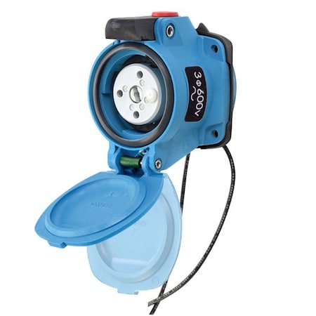 Meltric DSN20 RECEPTACLE POLY BLUE SIZE 1 TYPE 4X IP 69 3P+G 20 A 600 VAC 60 Hz +2 AUX PADLOCK PAWL 63-14143-972-843-NC