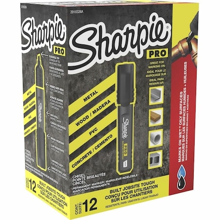 Sharpie Permanent Marker, Black, Chisel Tip, 12 PK 2018326A