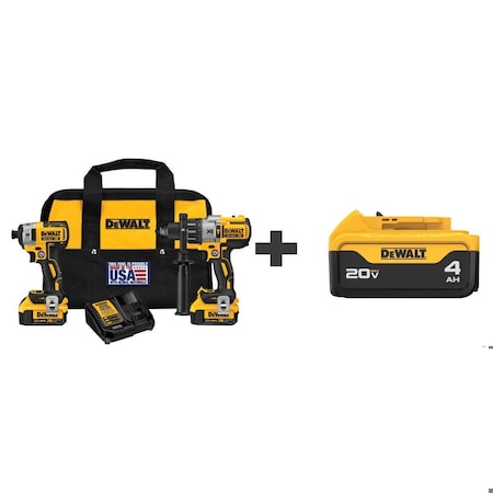 Dewalt Cordless Combo Kit, 20.0 V, 2 Tools, 3 Batt DCK299M2 / DCB204