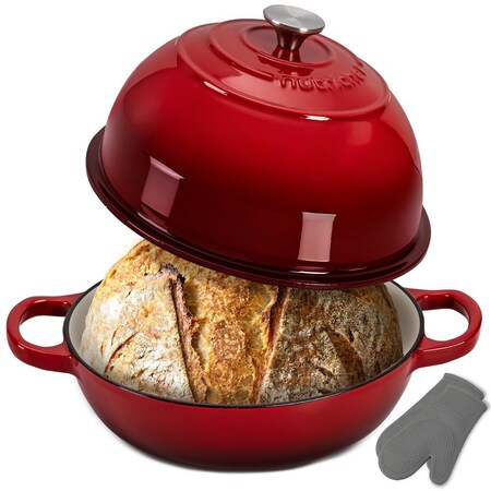 Nutrichef 10.2 in Enameled Cast Iron Bread Oven, Dome-Shaped Sourdough Baking Pan with Handles & Silicone NCCIERD6RD