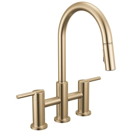 Delta Nicoli Two Handle Pull-Down Bridge Kitchen Faucet Champagne Bronze 39876LF-CZ