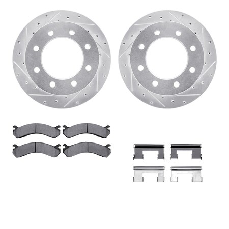 Dynamic Friction Co DFC Brake Rotor - Drilled & Slotted - Silver- Heavy Duty Brake Pad includes Hardware 7412-48030