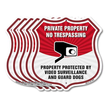 Signmission Private Property Shield Sign No Trespass, 12 inch X 12 inch, Aluminum Metal Sign, 5PK SHI-A-5Pack-12-443