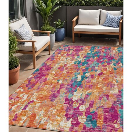 Homeroots 5' X 8' Blush Orange And Teal Blue Abstract Washable Indoor Outdoor Area Rug 631982