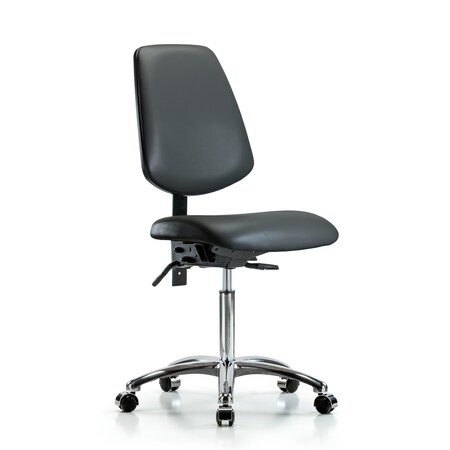 Blue Ridge Ergonomics Vinyl Chair Chrome, Med Bench, Med Back, Tilt, Casters, Carbon BR-VMBCH-MB-CR-T1-A0-NF-CC-8823