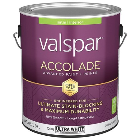 Valspar 1 Gal 12002 Ultra White Base Accolade Interior Paint & Primer, Satin 12002