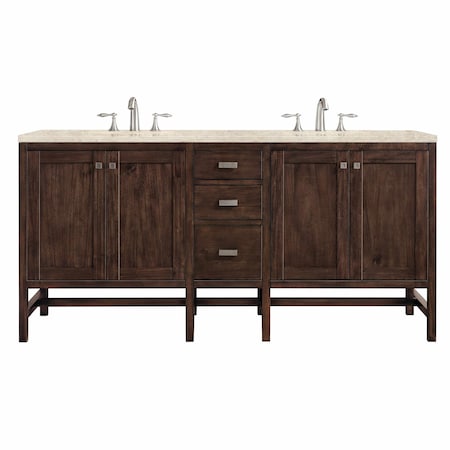 James Martin Vanities Addison 72" Double Vanity, Mid-Century Acacia, w/ 3 CM Tajnar Eclos Top E444-V72-MCA-3TJR