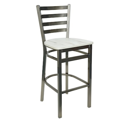 Bfm Seating Lima Ladder Back Barstool - Antique Wash Relic Seat - Steel Frame - Clear Coat Finish 2160BAWR-CL