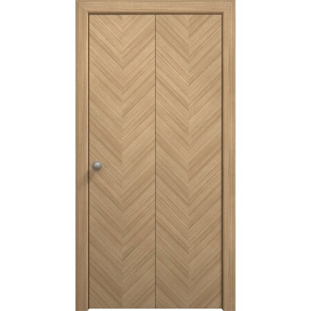 Sartodoors Sliding Closet Bi-fold Doors 36 x 80 inches, Ego 5005 Natural Oak, Sturdy Tracks Moldings Trims Ha EGO5005BF-SNA-36x80 (2* 18x80)