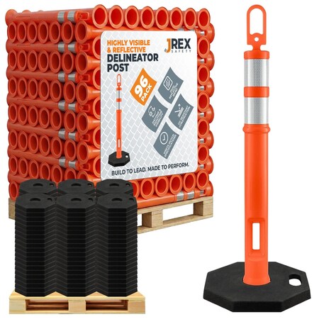 Jrex Safety 42 in Ring Loop Orange Traffic Delineator Post with 13 LB PVC Base, Full Pallet 96 DLRB-JR-ORG-42-FP96