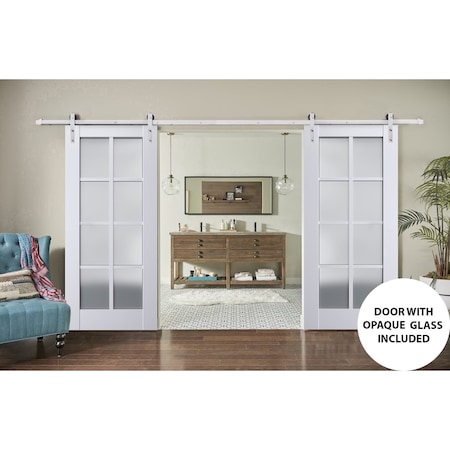 Sartodoors Sturdy Double Barn Door with Frosted Glass White 48x80 (2* 24x80) Solid Core Modern Interior VEREGIO7412DB-S-WS-48