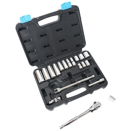 Vulcan Vulcan TS1020-M Metric Socket Set, Chrome Vanadium Steel, Polished, 20-Piece TS1020-M