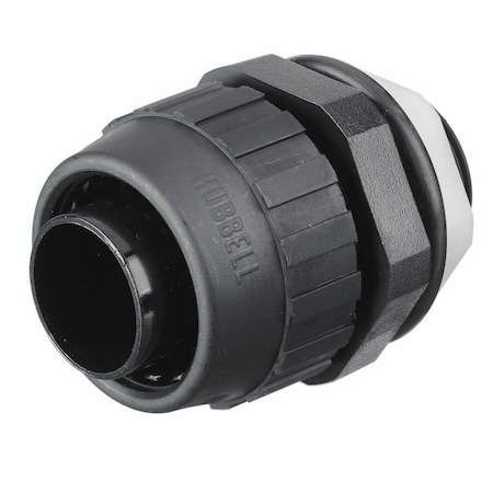 Hubbell Wiring Device-Kellems Conduit Fitting Connector, 3/4 in, Threaded, Nylon, Black P075NBKA