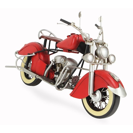 Homeroots 8" Red and Silver Metal Hand Painted Model Motorcycle Tabletop Sculpture 489416