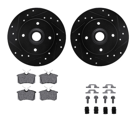 Dynamic Friction Co DFC Rotors-Drilled & Slotted-Black w/ 5000 Advanced Brake Pads Incl Hdw 8512-74004