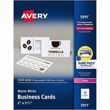 Avery Dennison Laser Business Cards, 2x3.5, PK2500 5911