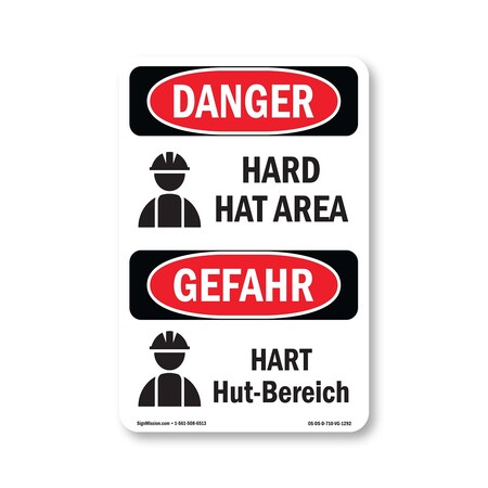 Signmission OSHA Sign, Hard Hat Area Bilingual, 10in X 7in, 7" W, 10" H, Hard Hat Area, D-710-VG-1292 OS-DS-D-710-VG-1292