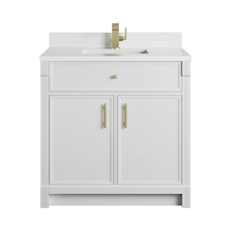 James Martin Vanities Bellshire 36" Sgl Vanity, Bright Wht, Sgl Hole 3 CM Wht Zeus Silestone Top and Matching Backsplash 660-V36-BW-1WZ