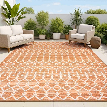 Jonathan Y Ourika Moroccan Geometric Textured Weave Orange/Cream 5 ft. x 8 ft. Indoor/Outdoor Area Rug SMB108P-5