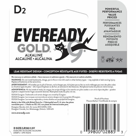Energizer Battery D A95BP-2