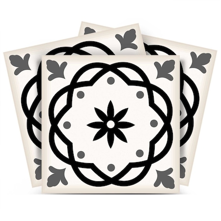 Homeroots 5" X 5" Black and White Rolla Peel and Stick Removable Tiles 399946