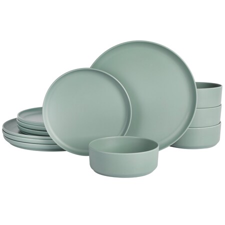 Gibson Home Canyon Crest 12 Piece Stackable Melamine Dinnerware Set in Sage 135732.12