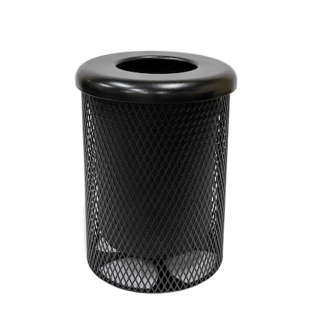 Mytcoat Trash Receptacle, Flat Lid, Liner, 32 Gal, Black, Expanded Metal, Textured Coating 804384