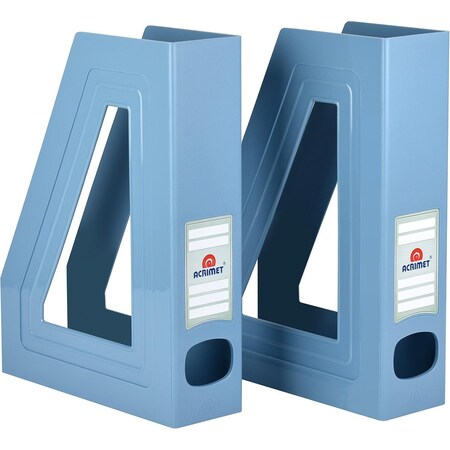 Acrimet Magazine File Holder Vertical Rack, Durable Plastic Desk Organizer, Solid Blue, 2PK 277.AO