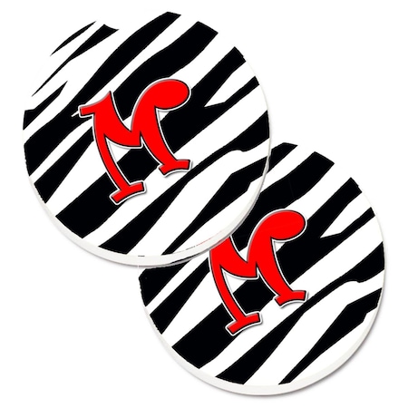 Carolines Treasures Monogram Initial M Zebra Red Set of 2 Cup Holder Car Coaster CJ1024-MCARC