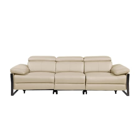 Homeroots 103" Beige Top Grain Leather Reclining Metal USB Sofa 720335