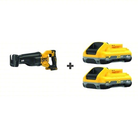 Dewalt Reciprocating Saw, 1.125 in L, 20 V DC DCS384B/DCB2104-2