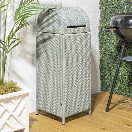 Happimess Darla 31.39-Gallon All-Weather Wicker/Metal Swing Top Hideaway Outdoor Trash Can, Mint Blue/White HPM1202C