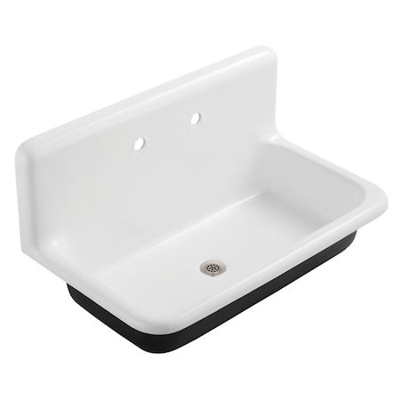 Kingston Brass 36" Cast Iron Single Bowl Wall Mount Utility Sink with Drain, White/Brushed Nickel KGCLWS3620198