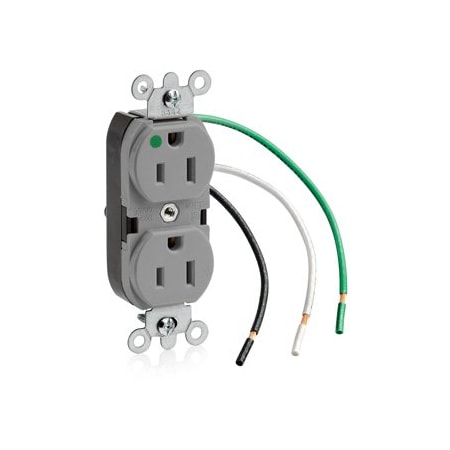 Leviton Heavy Duty Hospital Grade Duplex Receptacle, 15 Amp, 125 Volt 8200-CGY