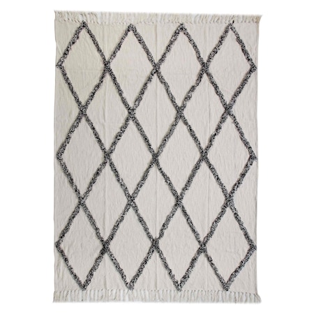Homeroots 60" X 50" Cream Woven Cotton Geometric Throw Blanket with Fringe 516539