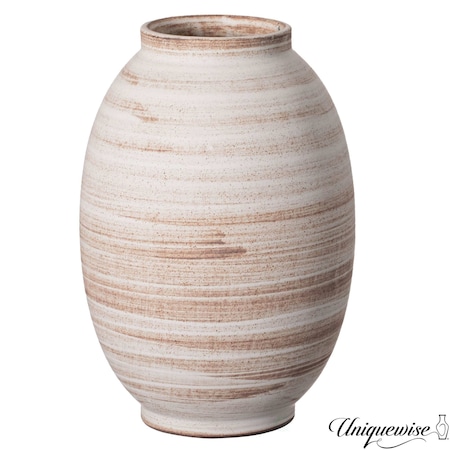 Uniquewise 8in Whitewashed Rustic Distressed Ceramic Farmhouse Vase, for Floral Arrangements & Home Decor QI004788