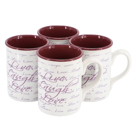 Gibson Home Inspirational Words Live, Laugh, Love 4 Piece 16 Ounce Stoneware Mug Set in Purple 142556.01