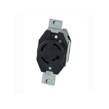 Leviton Flanged Locking Receptacle, Non-NEMA, 20 A, 120/208V AC, Three Phase, 4 Pole, Flush Mount, Black 7410-BG