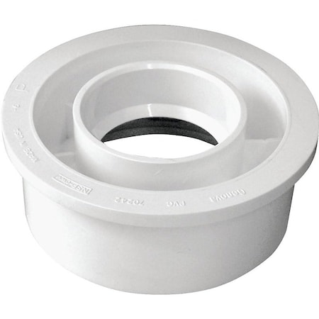 Canplas Reducing Pipe Bushing, 4 x 2 in, Spigot x Hub, PVC, White 192758