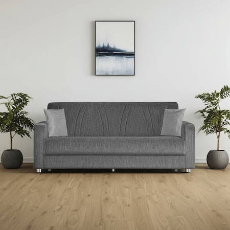 Homeroots 87" Gray Chenille Convertible Futon Sleeper Sofa And Toss Pillows With Storage 607135