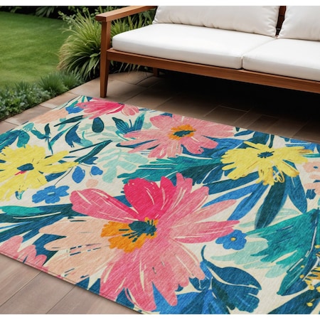 Homeroots 10' X 14' Blush And Pink Floral Washable Indoor Outdoor Area Rug 610978