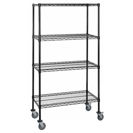 Quantum Storage Systems 24x60 WIRE 4 SHELF MOBILE CART 74in BLACK EPOXY M2460BK47