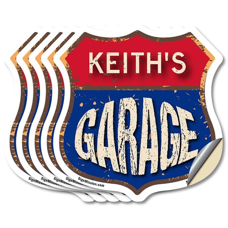Signmission Keith's Garage, 4 inch X 4 inch, Vinyl Decal, 5PK SHI-D-5PACK-4-383-KEITH