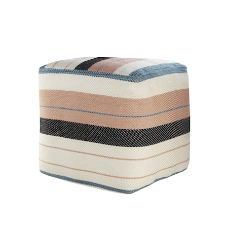 Homeroots 20in White Polyester Striped Indoor Outdoor Pouf Ottoman 517439
