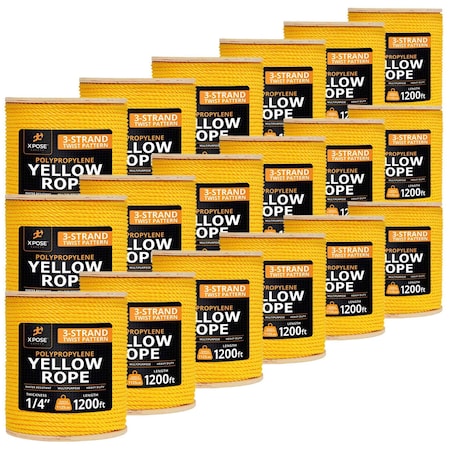Xpose Safety 1/4in x 1200 ft Twisted Polypropylene Rope, Yellow, 18PK YPR14-1200-18-X